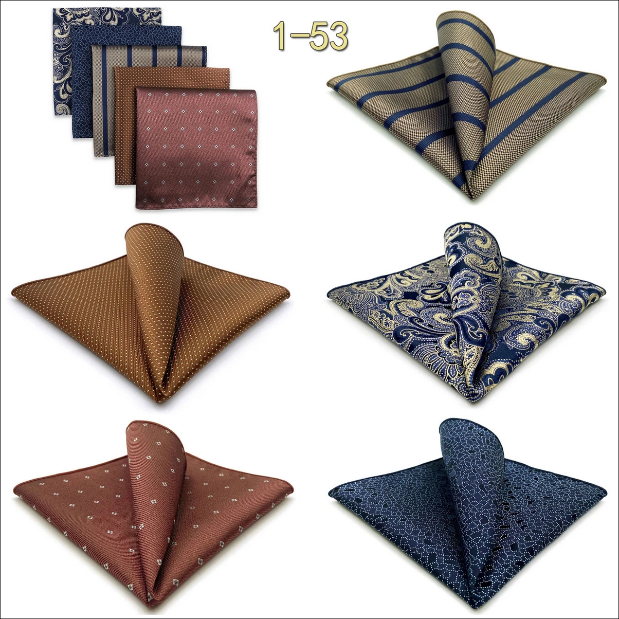 5 Pack Set Mens Pocket Square Handkerchief Multiple Designs Paisley Floral Solid Color Suit Towel Hanky Gentlemen Party Prom