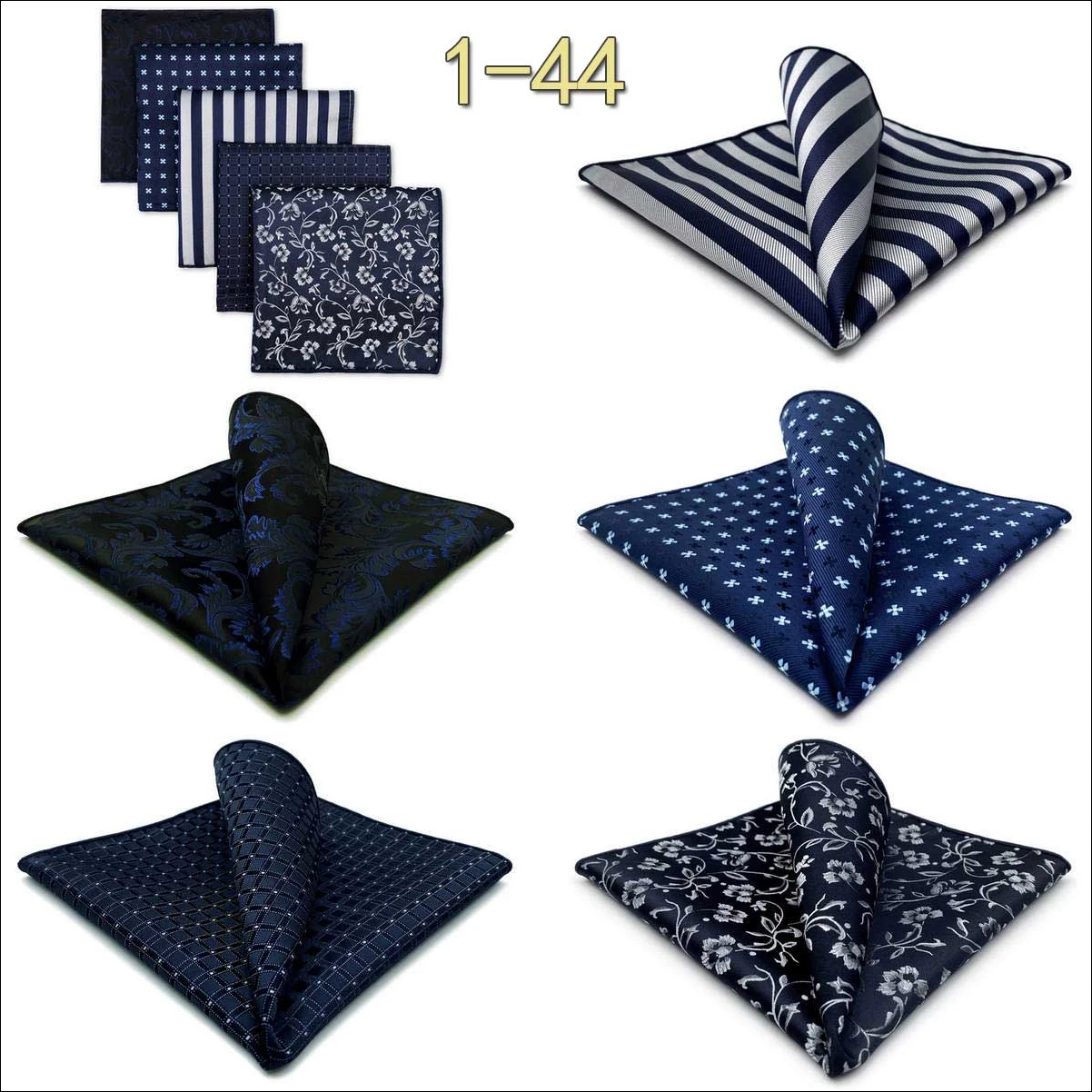 5 Pack Set Mens Pocket Square Handkerchief Multiple Designs Paisley Floral Solid Color Suit Towel Hanky Gentlemen Party Prom