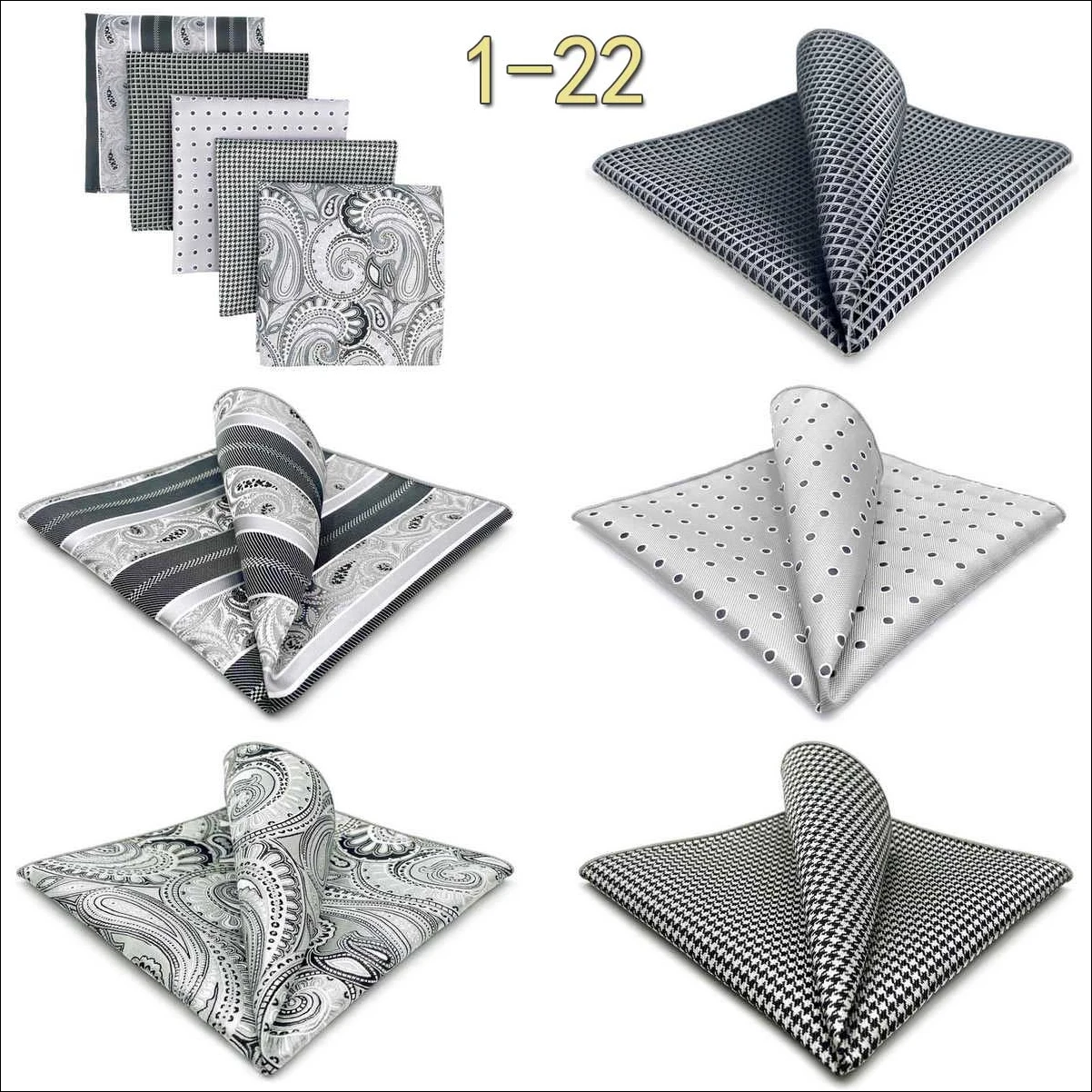 5 Pack Set Mens Pocket Square Handkerchief Multiple Designs Paisley Floral Solid Color Suit Towel Hanky Gentlemen Party Prom
