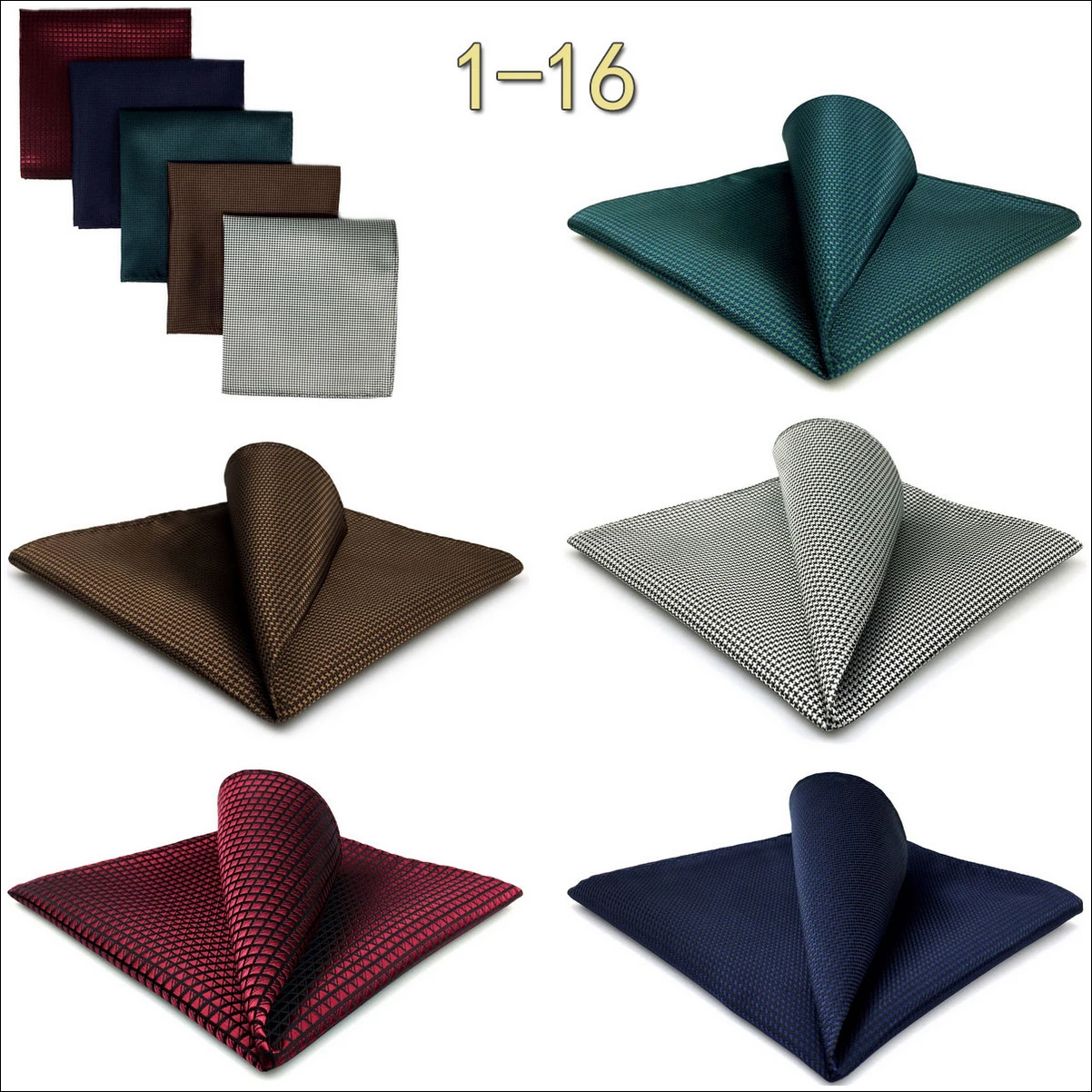 5 Pack Set Mens Pocket Square Handkerchief Multiple Designs Paisley Floral Solid Color Suit Towel Hanky Gentlemen Party Prom