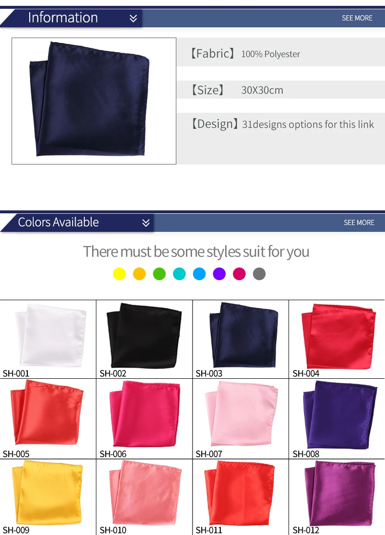 Tailor Smith 30x30cm Solid Colors Hankerchief Pocket Squares 31Colors Luxury Mens Silk Touch Soft Hankies Chest Towel