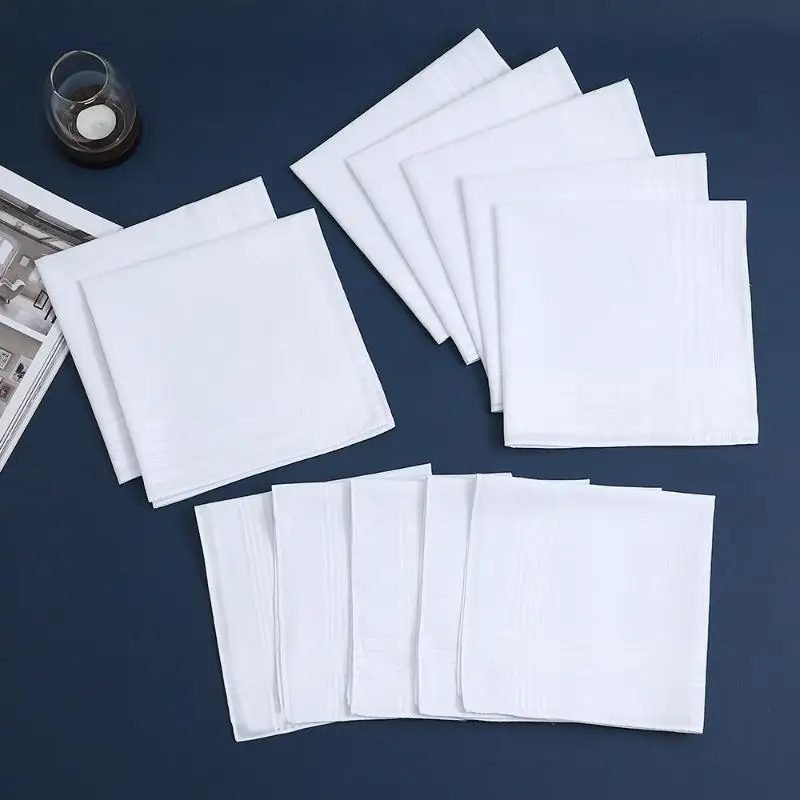 6/12Pcs Men's Pure White Handkerchiefs Women's Plain Handkerchiefs Pure Cotton Handkerchiefs Flap Pocket Pants Scarf