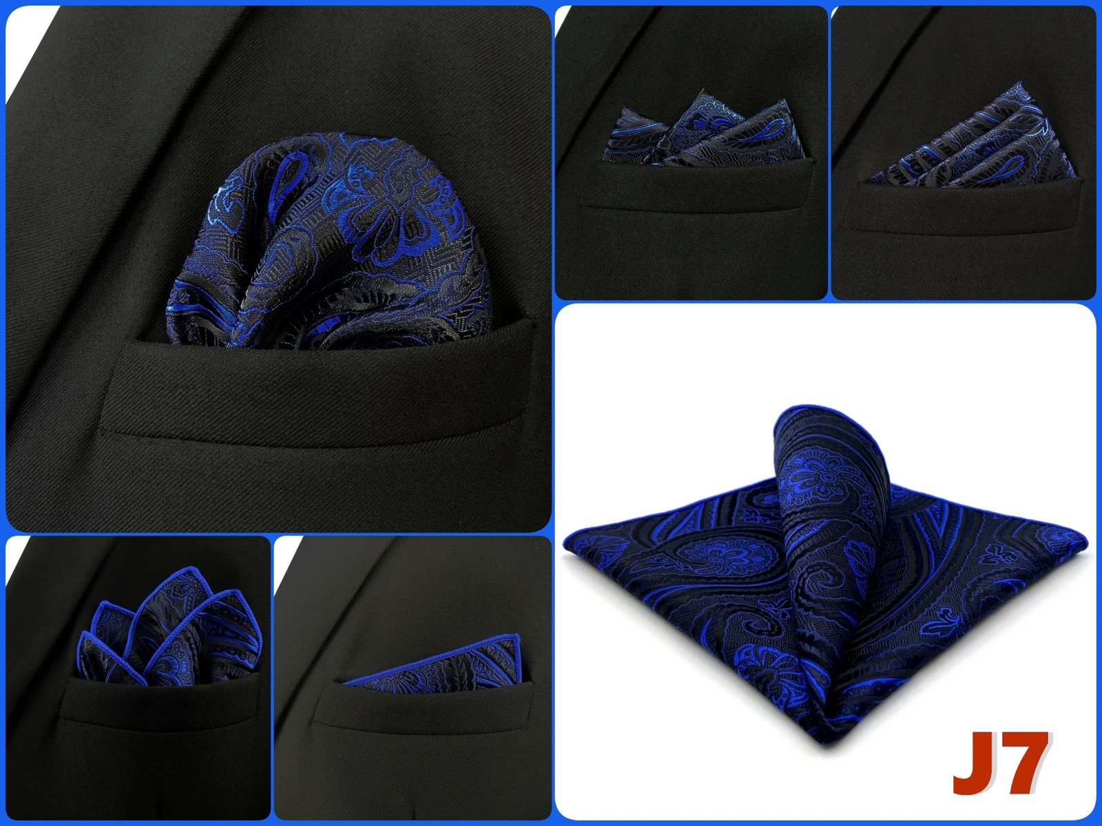 Luxury Mens Pocket Square Handkerchief Blue Navy Brown Paisley Jacquard Suit Hanky Large Classic Gentlemen Wedding Party Gift