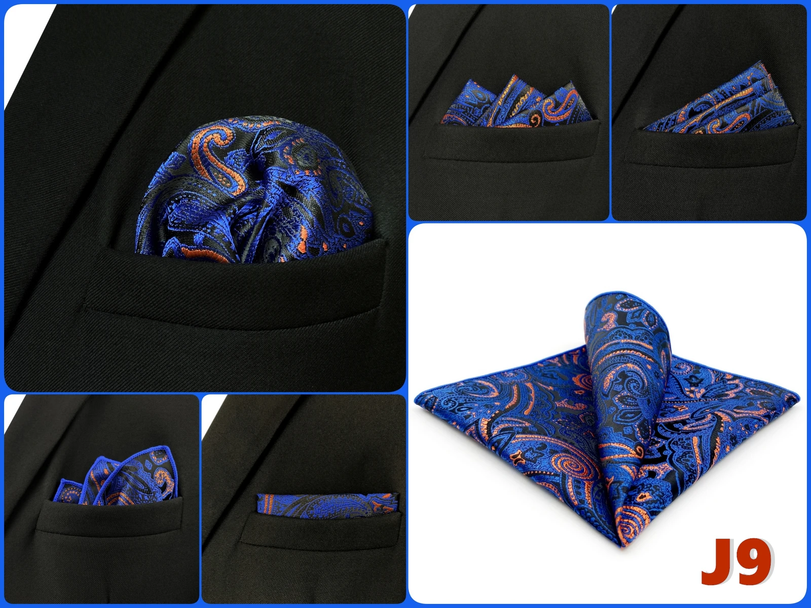 Luxury Mens Pocket Square Handkerchief Blue Navy Brown Paisley Jacquard Suit Hanky Large Classic Gentlemen Wedding Party Gift