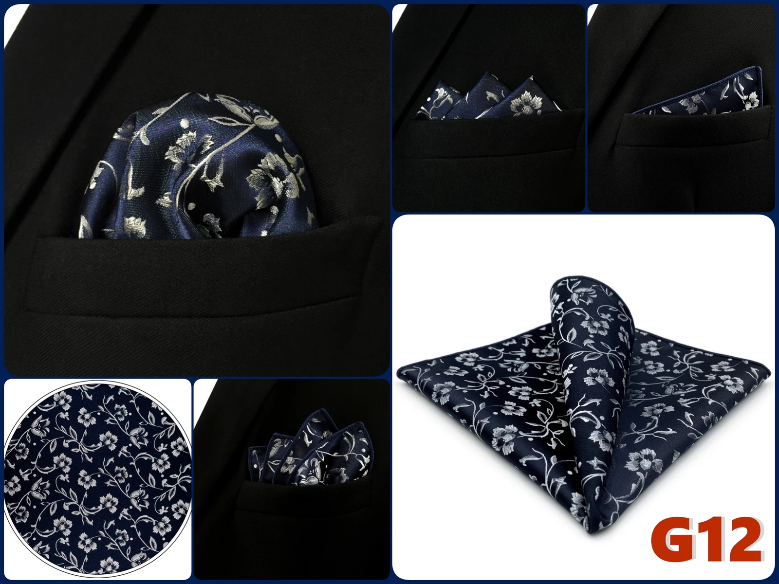 Luxury Mens Pocket Square Handkerchief Blue Navy Brown Paisley Jacquard Suit Hanky Large Classic Gentlemen Wedding Party Gift