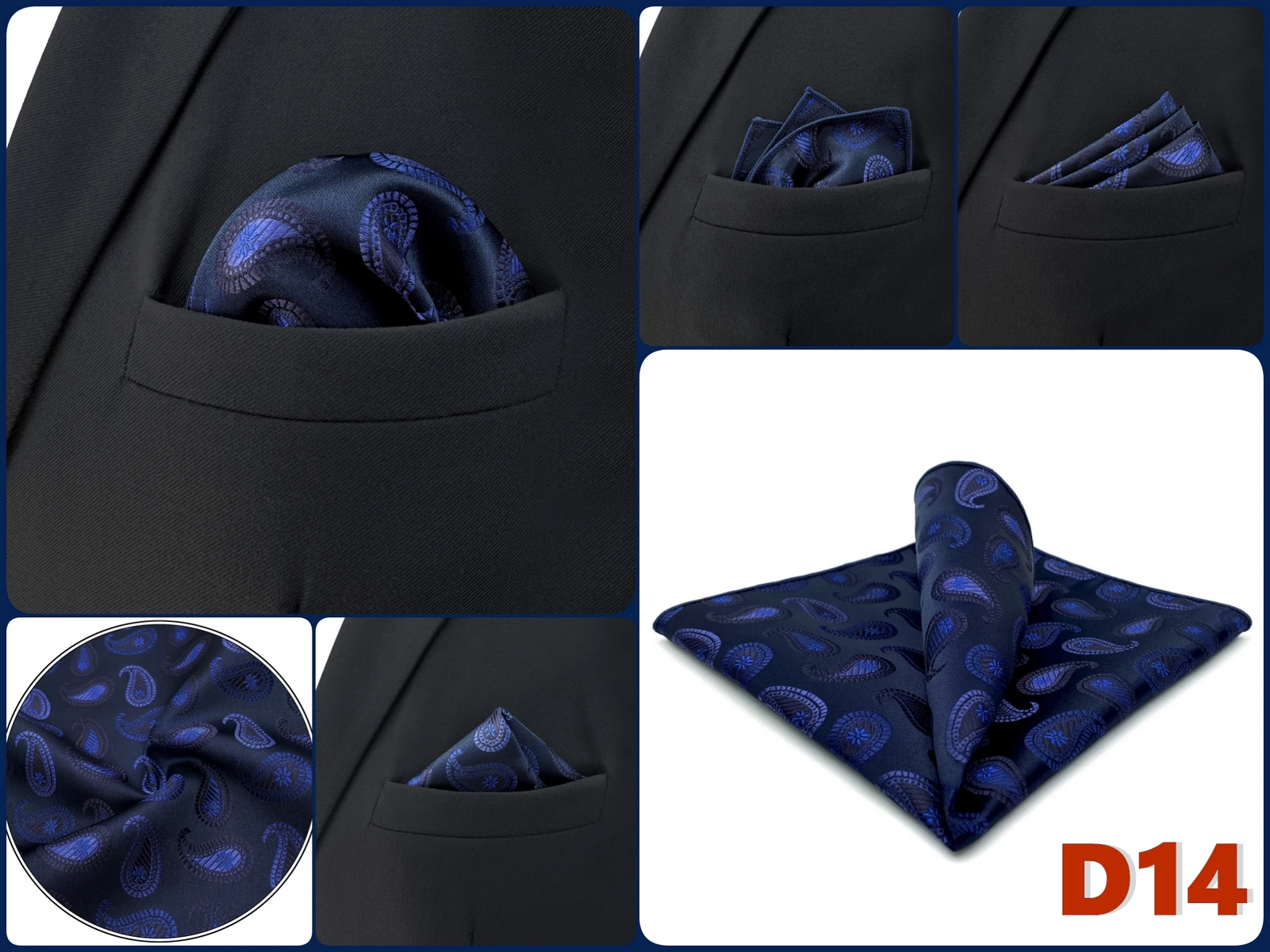 Luxury Mens Pocket Square Handkerchief Blue Navy Brown Paisley Jacquard Suit Hanky Large Classic Gentlemen Wedding Party Gift