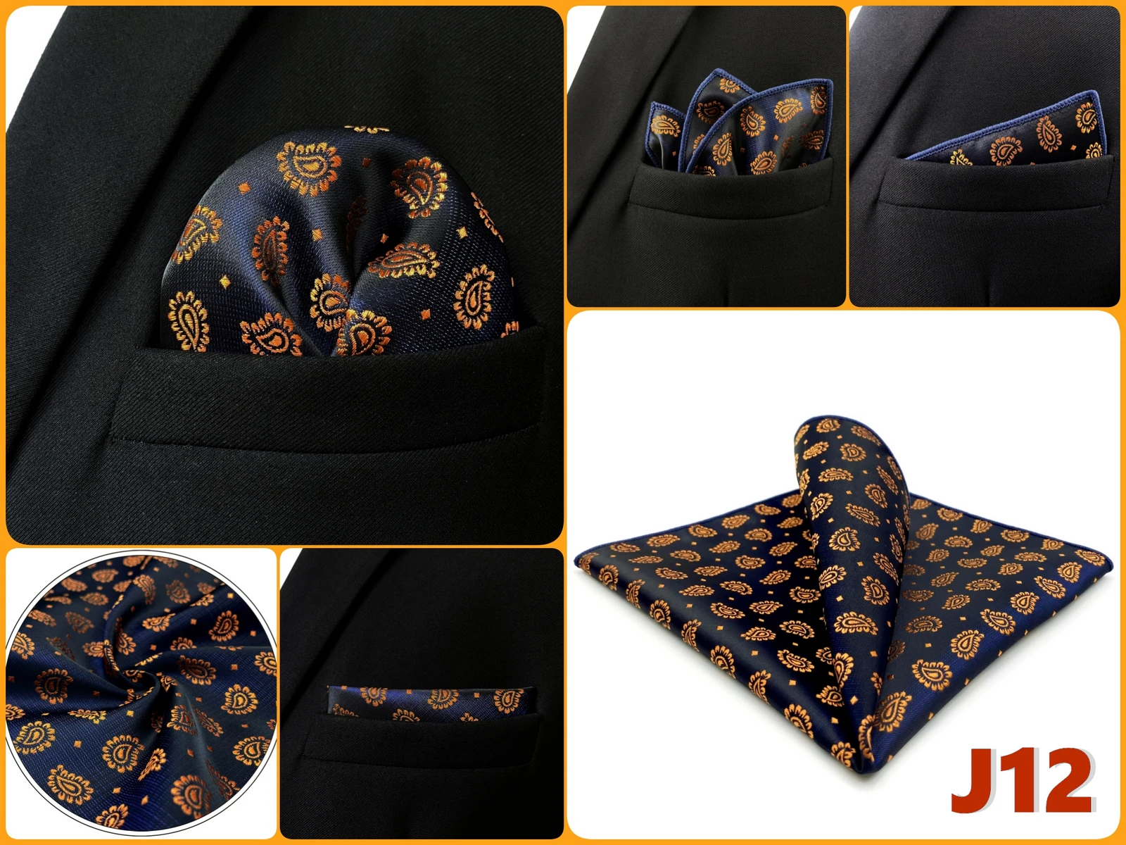 Luxury Mens Pocket Square Handkerchief Blue Navy Brown Paisley Jacquard Suit Hanky Large Classic Gentlemen Wedding Party Gift