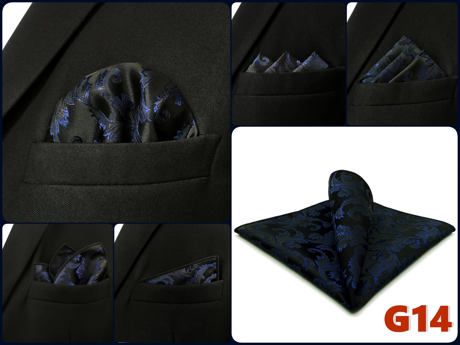 Luxury Mens Pocket Square Handkerchief Blue Navy Brown Paisley Jacquard Suit Hanky Large Classic Gentlemen Wedding Party Gift