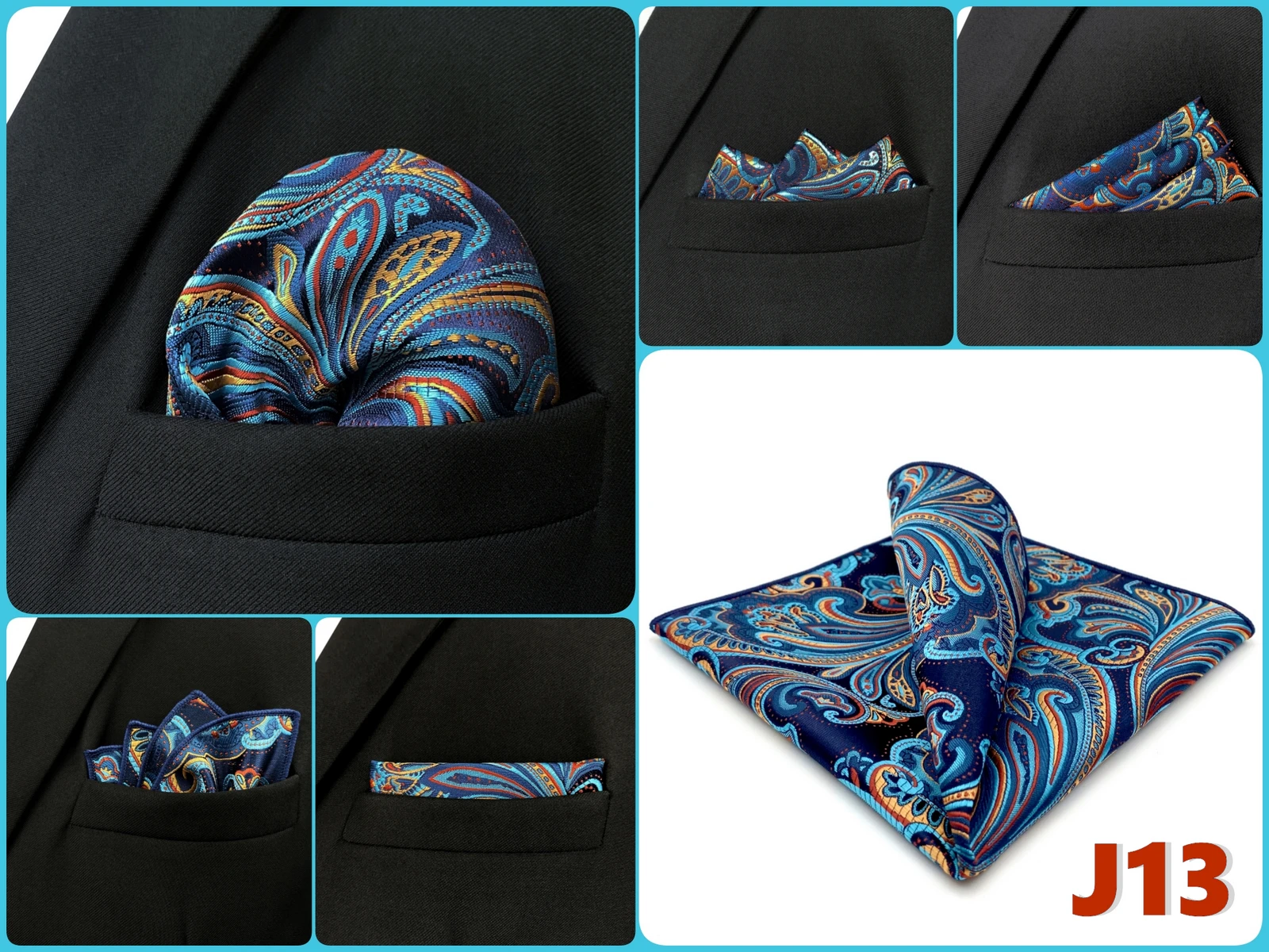 Luxury Mens Pocket Square Handkerchief Blue Navy Brown Paisley Jacquard Suit Hanky Large Classic Gentlemen Wedding Party Gift