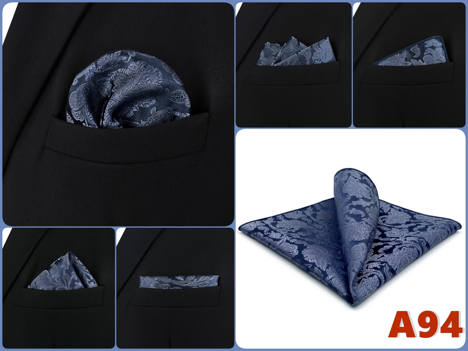 Luxury Mens Pocket Square Handkerchief Blue Navy Brown Paisley Jacquard Suit Hanky Large Classic Gentlemen Wedding Party Gift