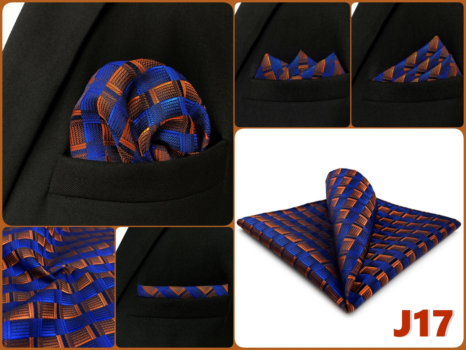 Luxury Mens Pocket Square Handkerchief Blue Navy Brown Paisley Jacquard Suit Hanky Large Classic Gentlemen Wedding Party Gift
