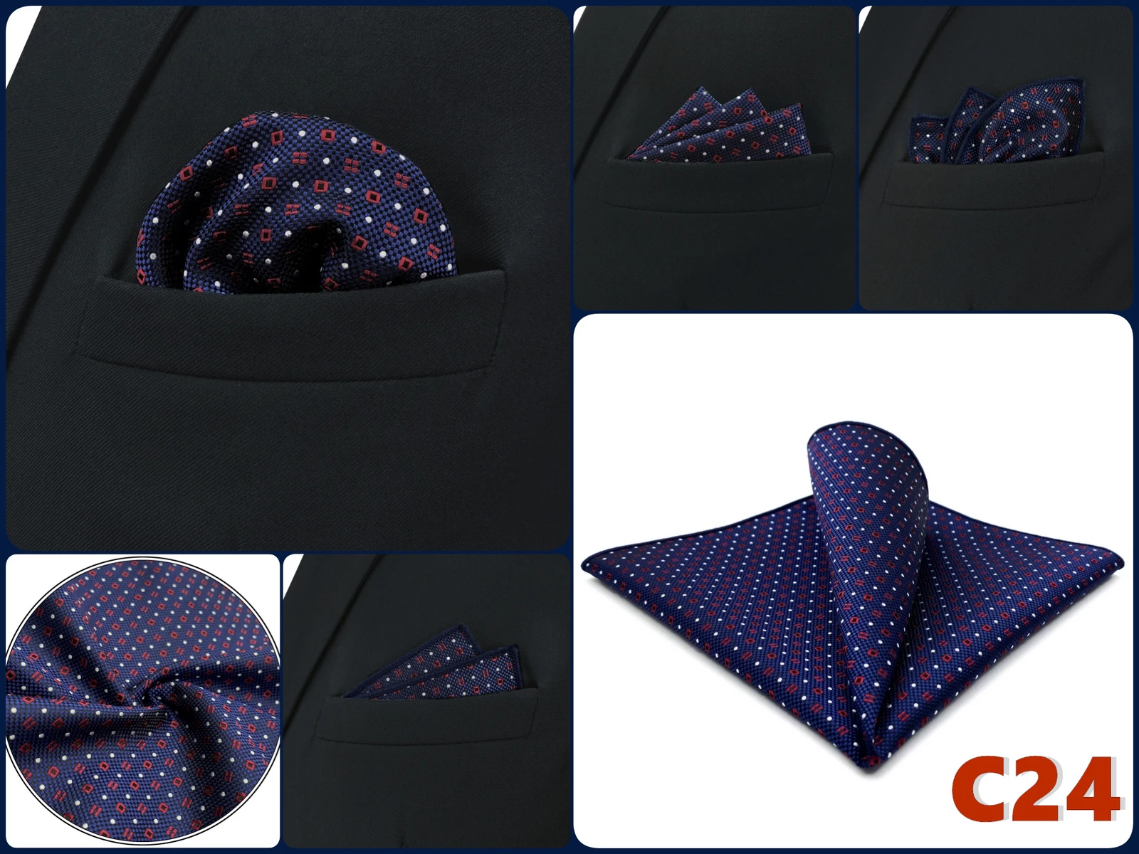 Luxury Mens Pocket Square Handkerchief Blue Navy Brown Paisley Jacquard Suit Hanky Large Classic Gentlemen Wedding Party Gift