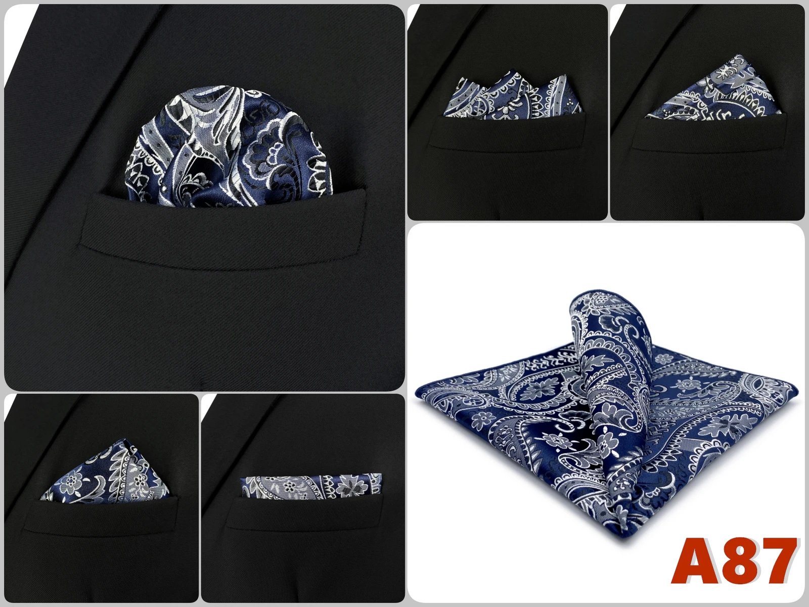 Luxury Mens Pocket Square Handkerchief Blue Navy Brown Paisley Jacquard Suit Hanky Large Classic Gentlemen Wedding Party Gift