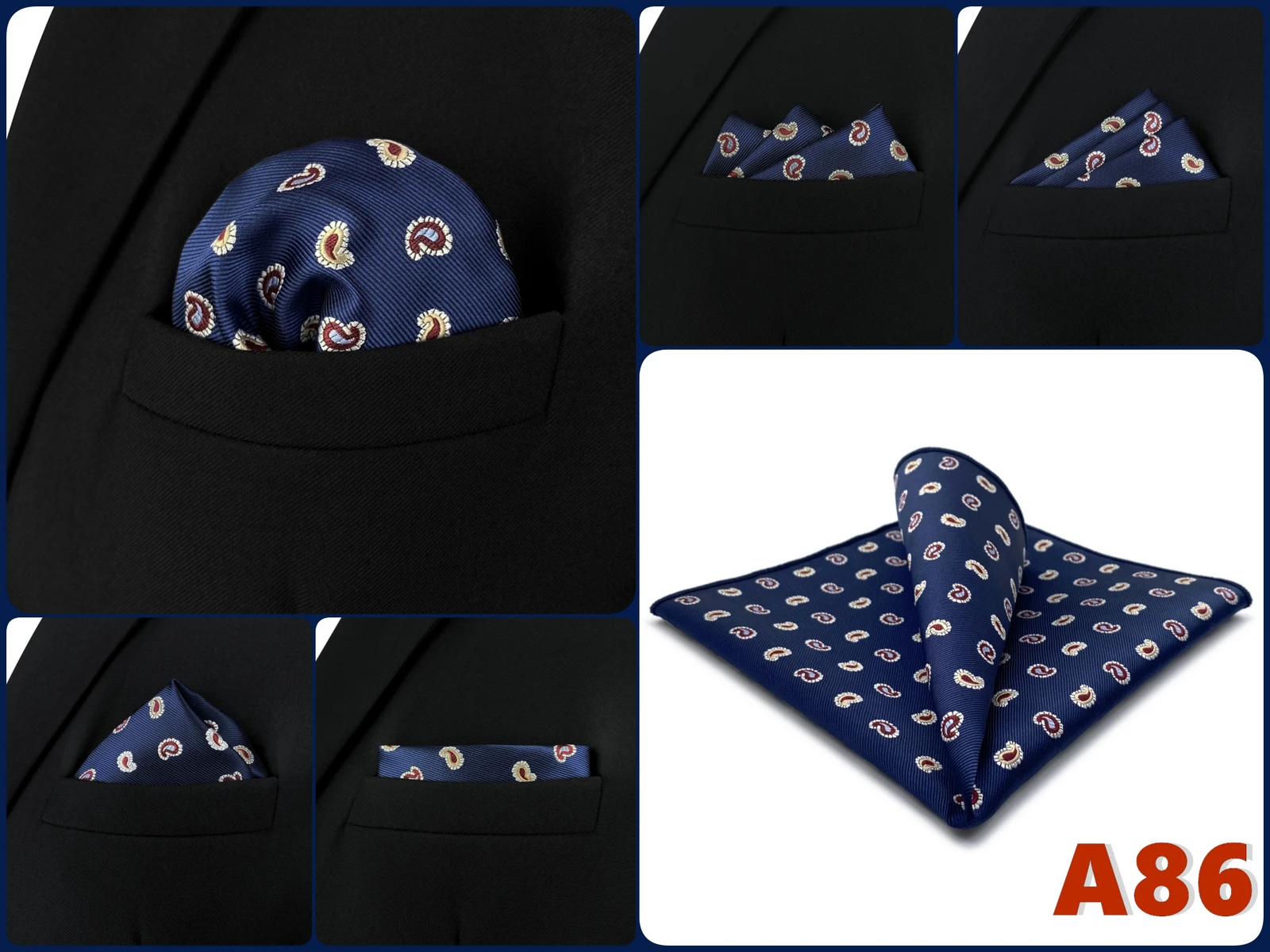 Luxury Mens Pocket Square Handkerchief Blue Navy Brown Paisley Jacquard Suit Hanky Large Classic Gentlemen Wedding Party Gift