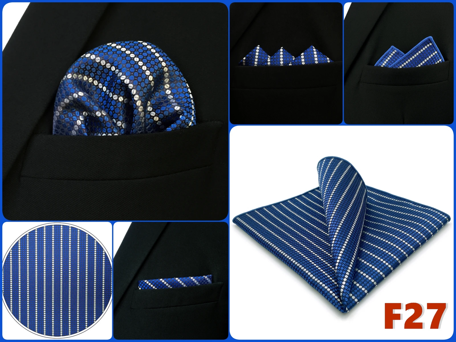 Luxury Mens Pocket Square Handkerchief Blue Navy Brown Paisley Jacquard Suit Hanky Large Classic Gentlemen Wedding Party Gift