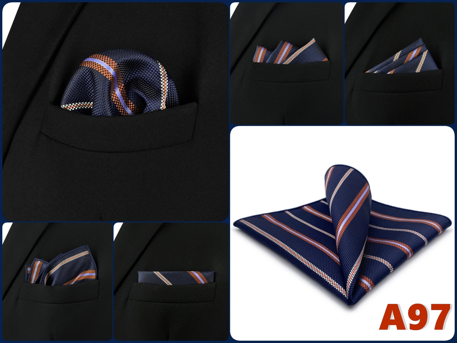 Luxury Mens Pocket Square Handkerchief Blue Navy Brown Paisley Jacquard Suit Hanky Large Classic Gentlemen Wedding Party Gift