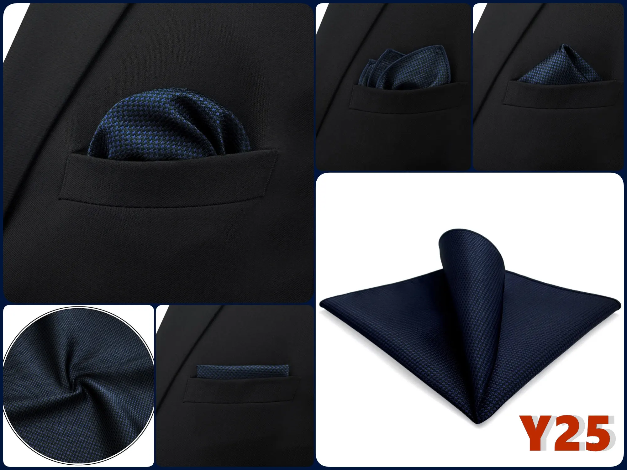 Luxury Mens Pocket Square Handkerchief Blue Navy Brown Paisley Jacquard Suit Hanky Large Classic Gentlemen Wedding Party Gift