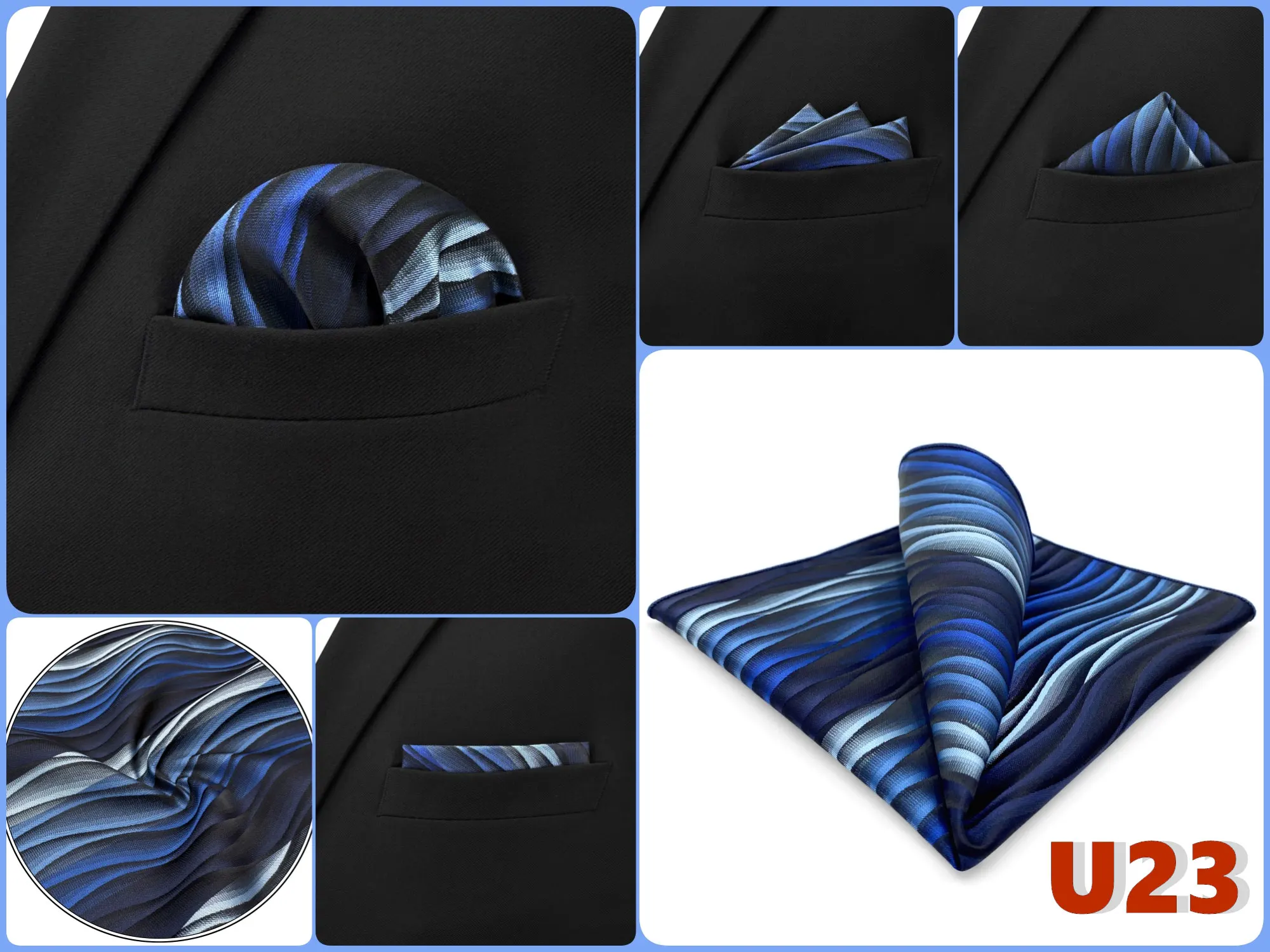 Luxury Mens Pocket Square Handkerchief Blue Navy Brown Paisley Jacquard Suit Hanky Large Classic Gentlemen Wedding Party Gift
