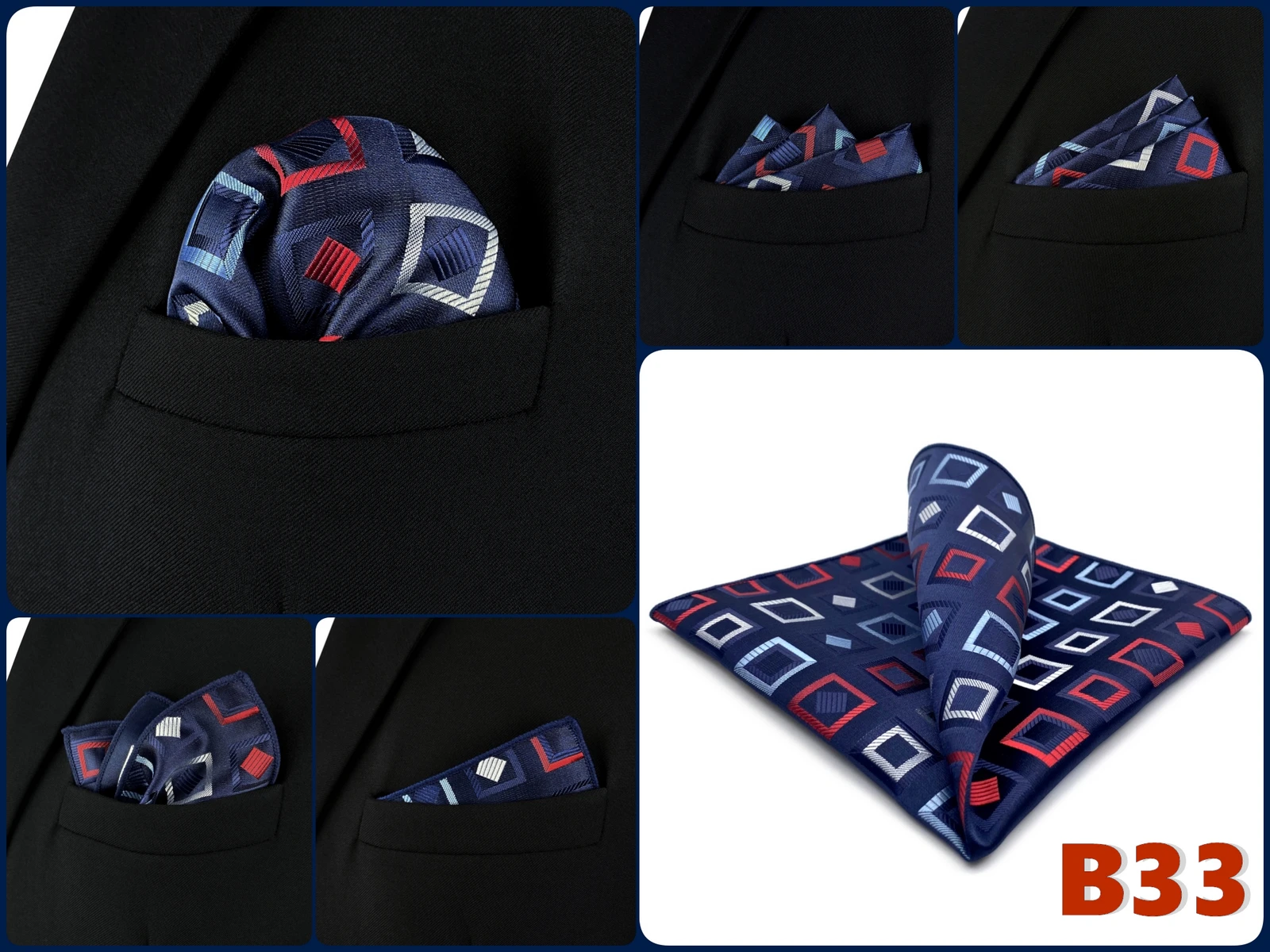 Luxury Mens Pocket Square Handkerchief Blue Navy Brown Paisley Jacquard Suit Hanky Large Classic Gentlemen Wedding Party Gift