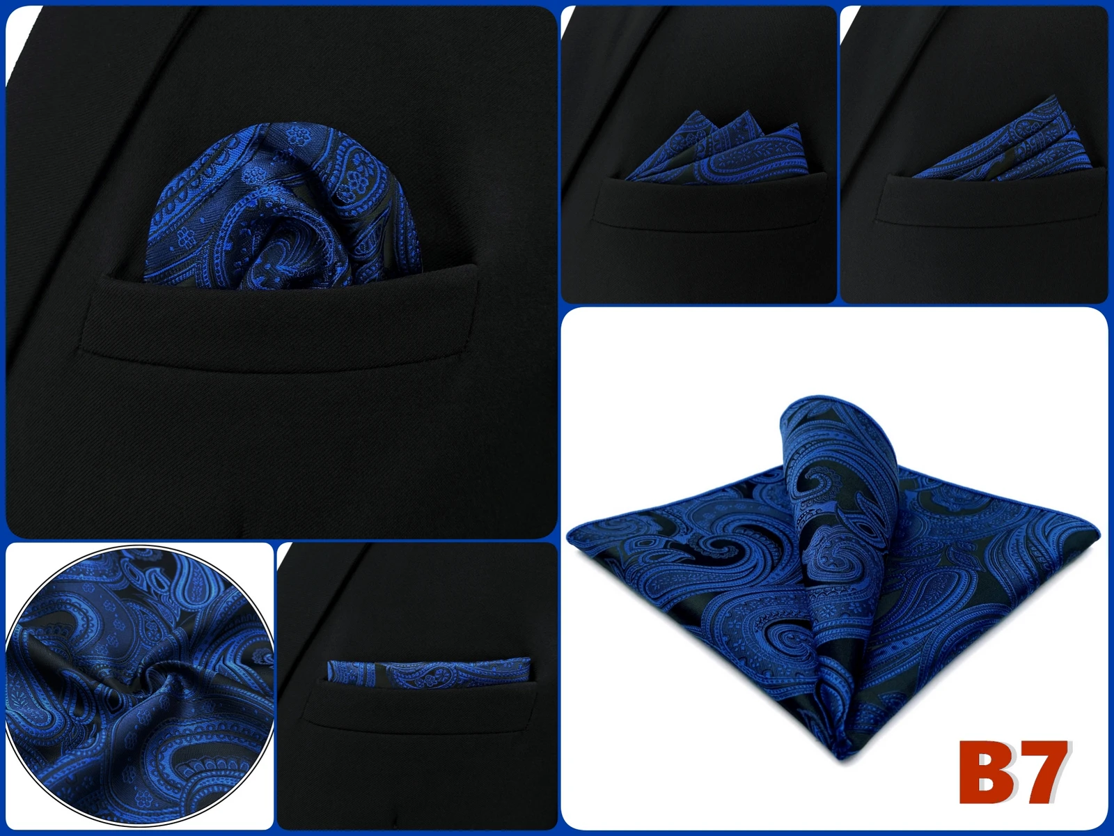 Luxury Mens Pocket Square Handkerchief Blue Navy Brown Paisley Jacquard Suit Hanky Large Classic Gentlemen Wedding Party Gift