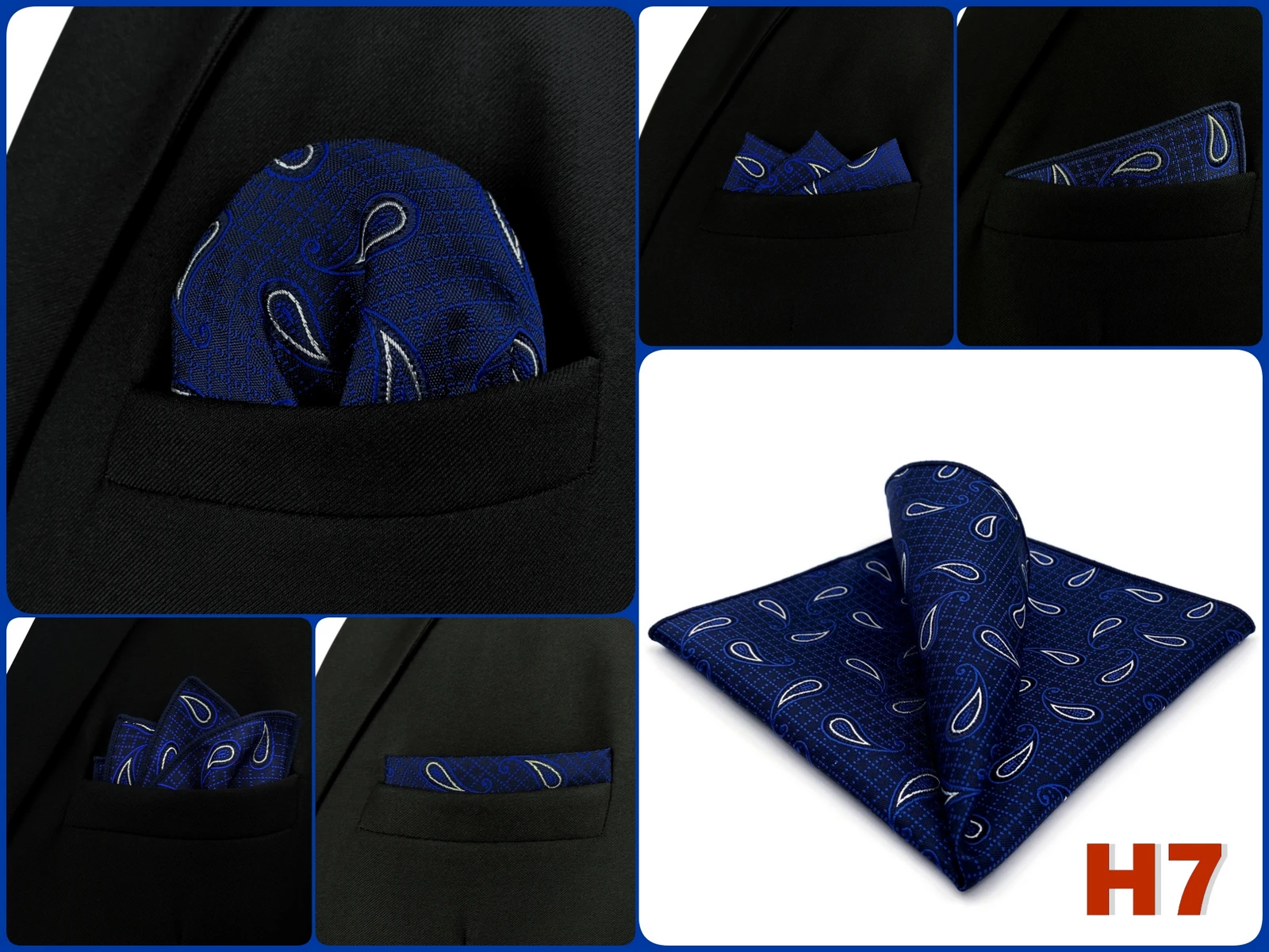 Luxury Mens Pocket Square Handkerchief Blue Navy Brown Paisley Jacquard Suit Hanky Large Classic Gentlemen Wedding Party Gift