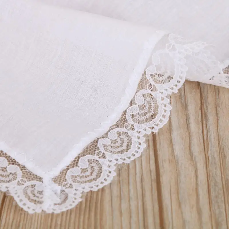 26x27cm Men Women Cotton Handkerchiefs Solid White Hankies Pocket Lace Trim Towel Diy Painting Handkerchiefs for Woman
