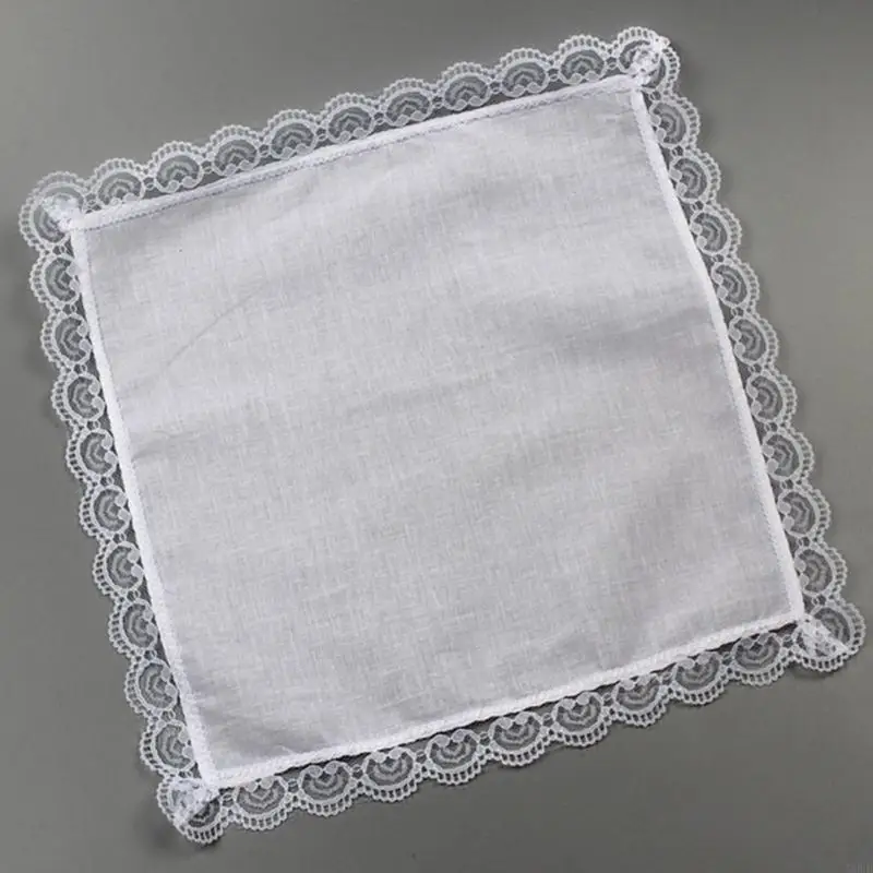 26x27cm Men Women Cotton Handkerchiefs Solid White Hankies Pocket Lace Trim Towel Diy Painting Handkerchiefs for Woman