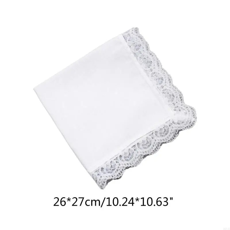 26x27cm Men Women Cotton Handkerchiefs Solid White Hankies Pocket Lace Trim Towel Diy Painting Handkerchiefs for Woman