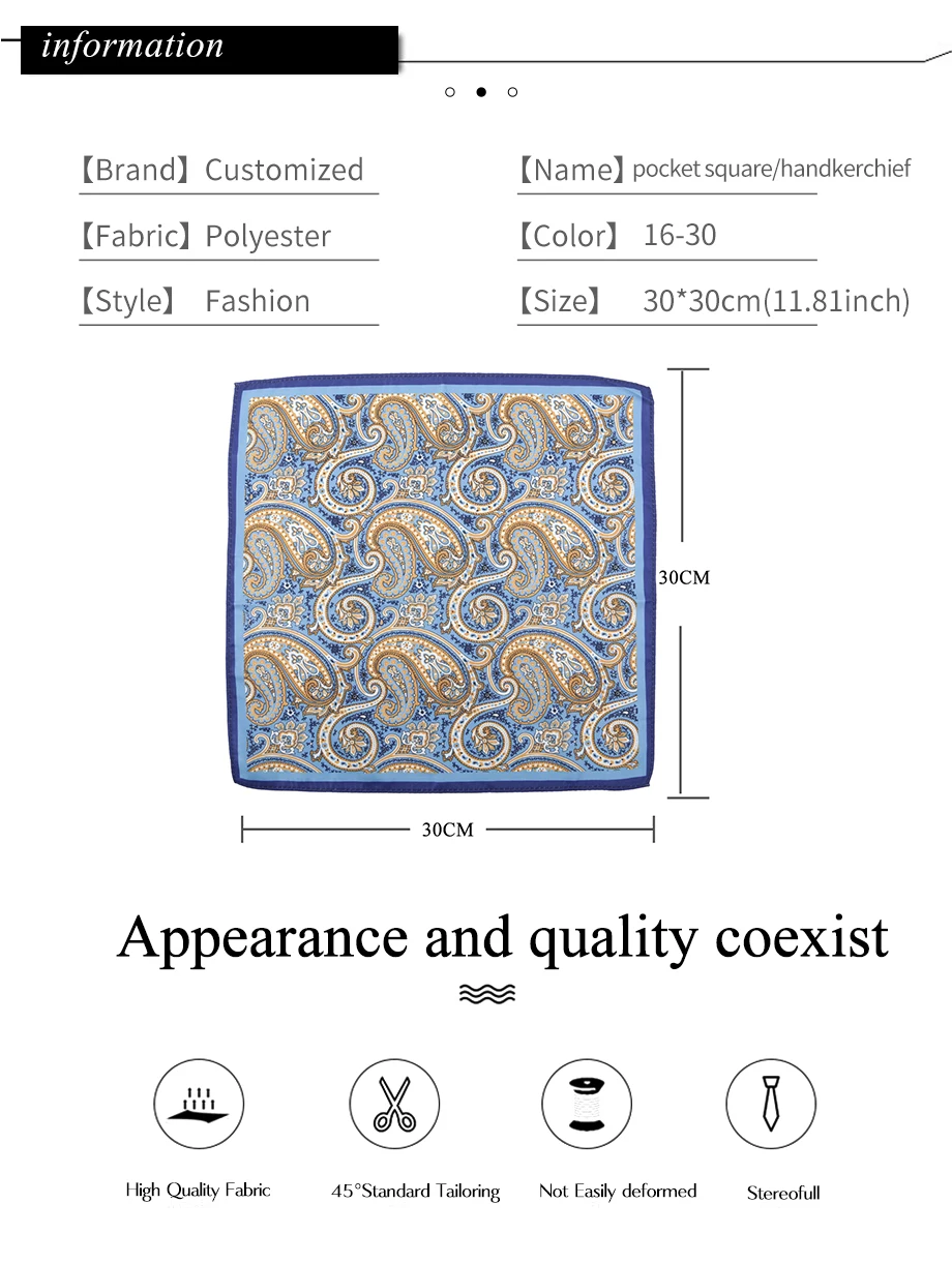  Tailor Smith 11.81x11.81 inch Pocket Squares Paisley Men's Handkerchief for Suit Accessories Wedding Business Banquet Gift