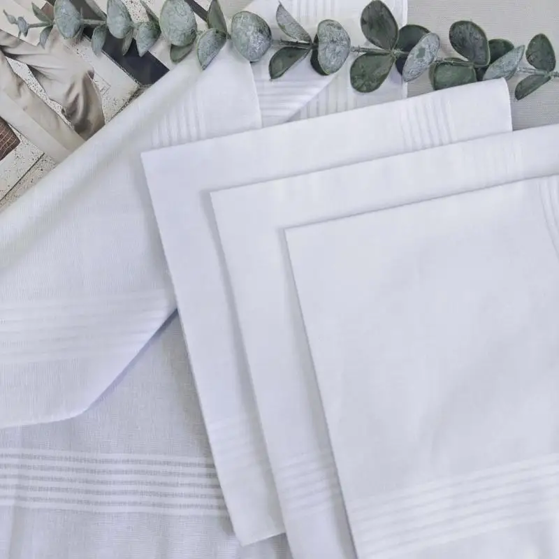 Hot Sale 6/12Pcs Men's Pure White Handkerchiefs Women's Plain Handkerchiefs Pure Cotton Handkerchiefs Flap Pocket Pants Scarf