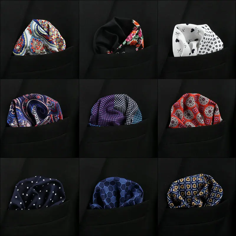 33*33cm Anchor Polka Dot Paisley Floral Big Handkerchief Satin Men Hanky Fashion Wedding Party Pocket Square Print Accessory