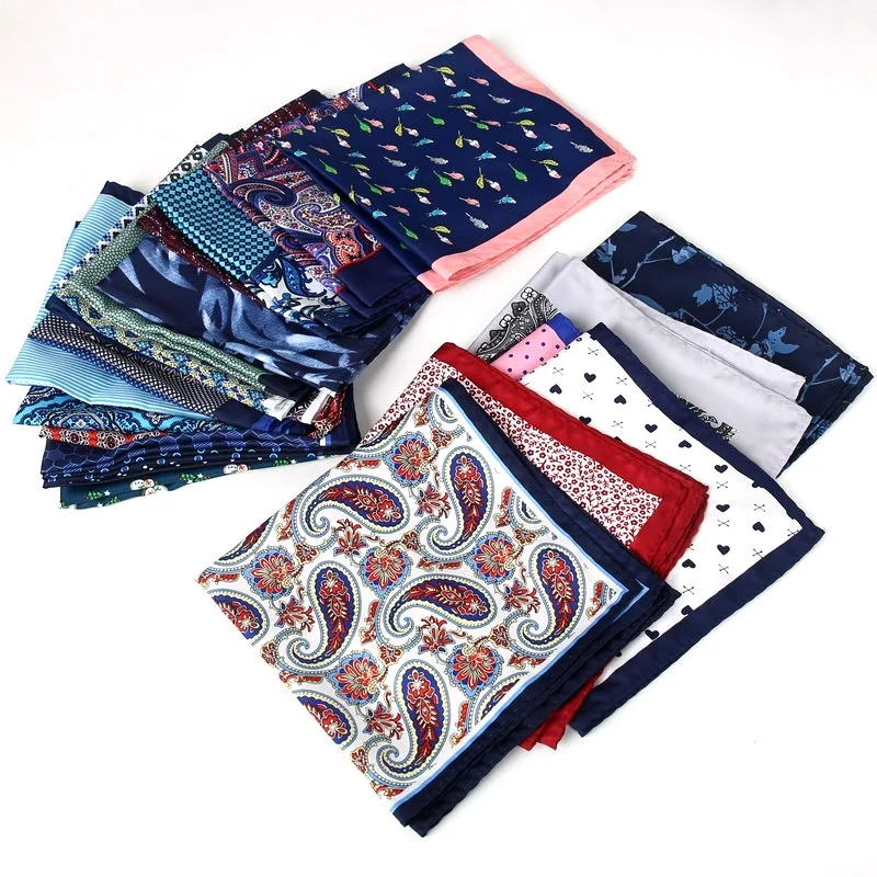 33*33cm Anchor Polka Dot Paisley Floral Big Handkerchief Satin Men Hanky Fashion Wedding Party Pocket Square Print Accessory