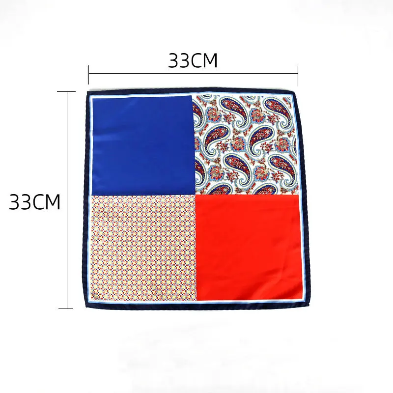 33*33cm Anchor Polka Dot Paisley Floral Big Handkerchief Satin Men Hanky Fashion Wedding Party Pocket Square Print Accessory
