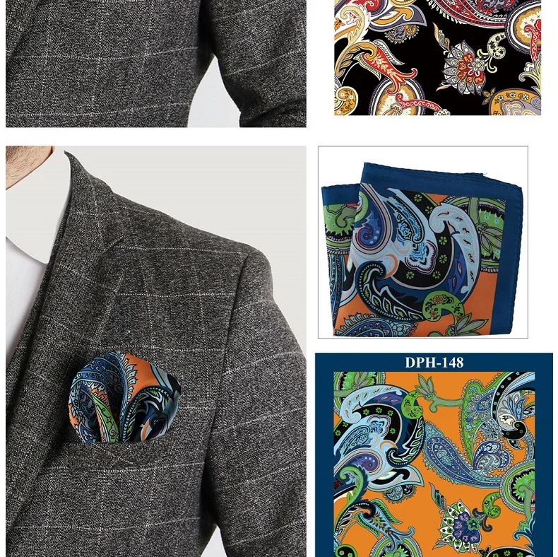 Tailor Smith Men's Luxury Suit Pocket Squares 30x30cm Large Size Business Printed Floral Paisley Solid Dot Hankies Chest Towel