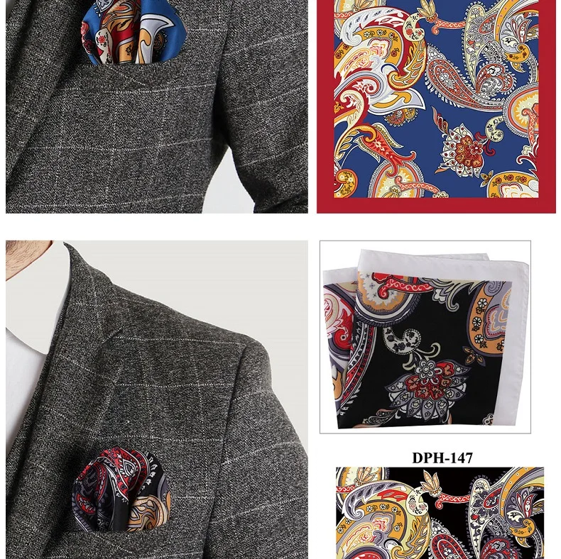 Tailor Smith Men's Luxury Suit Pocket Squares 30x30cm Large Size Business Printed Floral Paisley Solid Dot Hankies Chest Towel