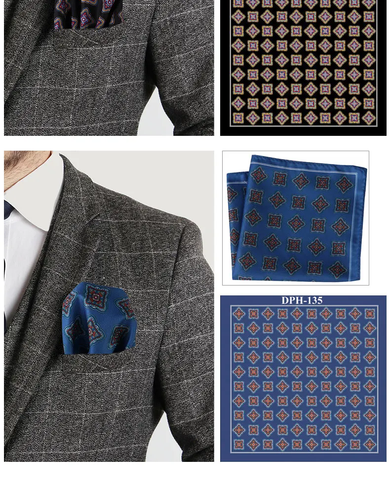 Tailor Smith Men's Luxury Suit Pocket Squares 30x30cm Large Size Business Printed Floral Paisley Solid Dot Hankies Chest Towel