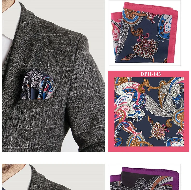 Tailor Smith Men's Luxury Suit Pocket Squares 30x30cm Large Size Business Printed Floral Paisley Solid Dot Hankies Chest Towel