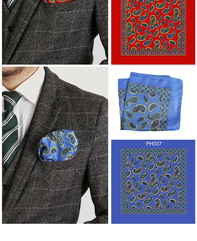 Tailor Smith Luxury 33X33 cm Large Handkerchief Paisley Floral Polka Dot Pocket Squares Microfiber Screen Printing Men Hankies