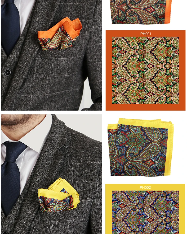 Tailor Smith Luxury 33X33 cm Large Handkerchief Paisley Floral Polka Dot Pocket Squares Microfiber Screen Printing Men Hankies