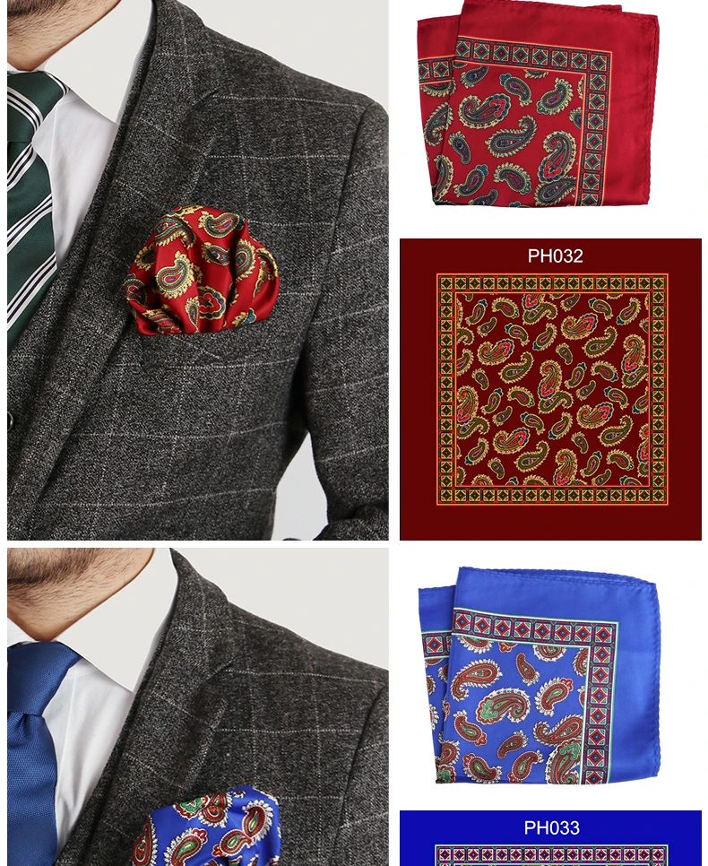 Tailor Smith Luxury 33X33 cm Large Handkerchief Paisley Floral Polka Dot Pocket Squares Microfiber Screen Printing Men Hankies