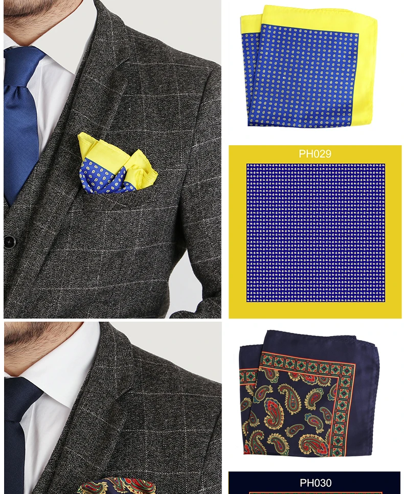 Tailor Smith Luxury 33X33 cm Large Handkerchief Paisley Floral Polka Dot Pocket Squares Microfiber Screen Printing Men Hankies