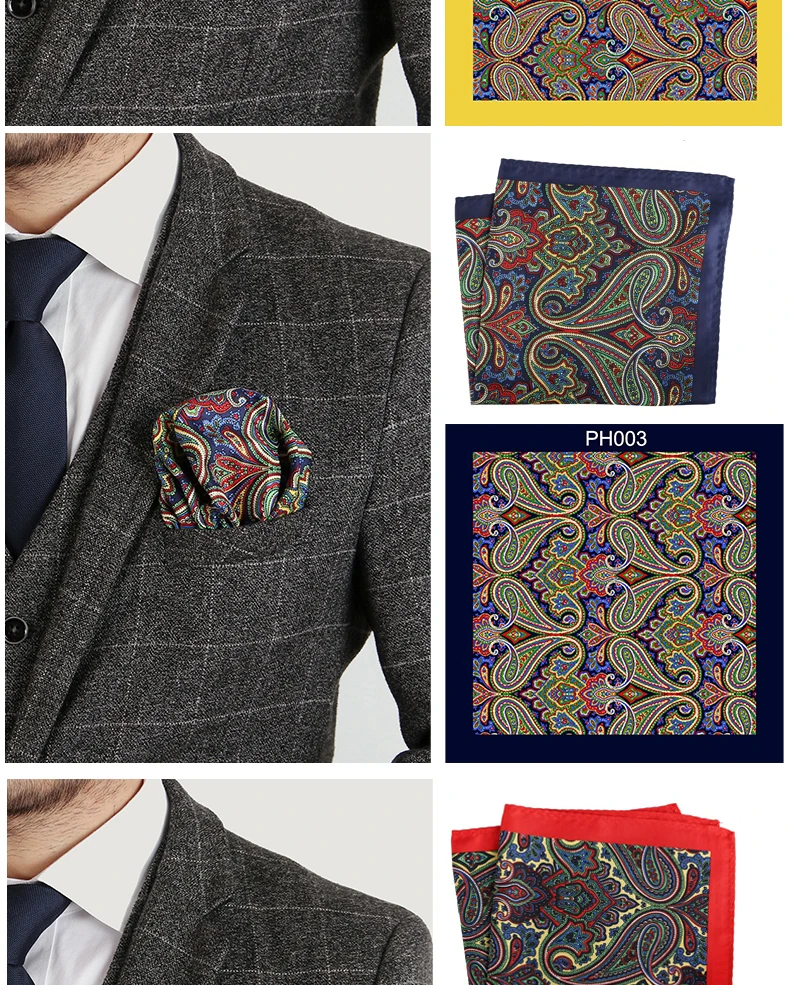 Tailor Smith Luxury 33X33 cm Large Handkerchief Paisley Floral Polka Dot Pocket Squares Microfiber Screen Printing Men Hankies