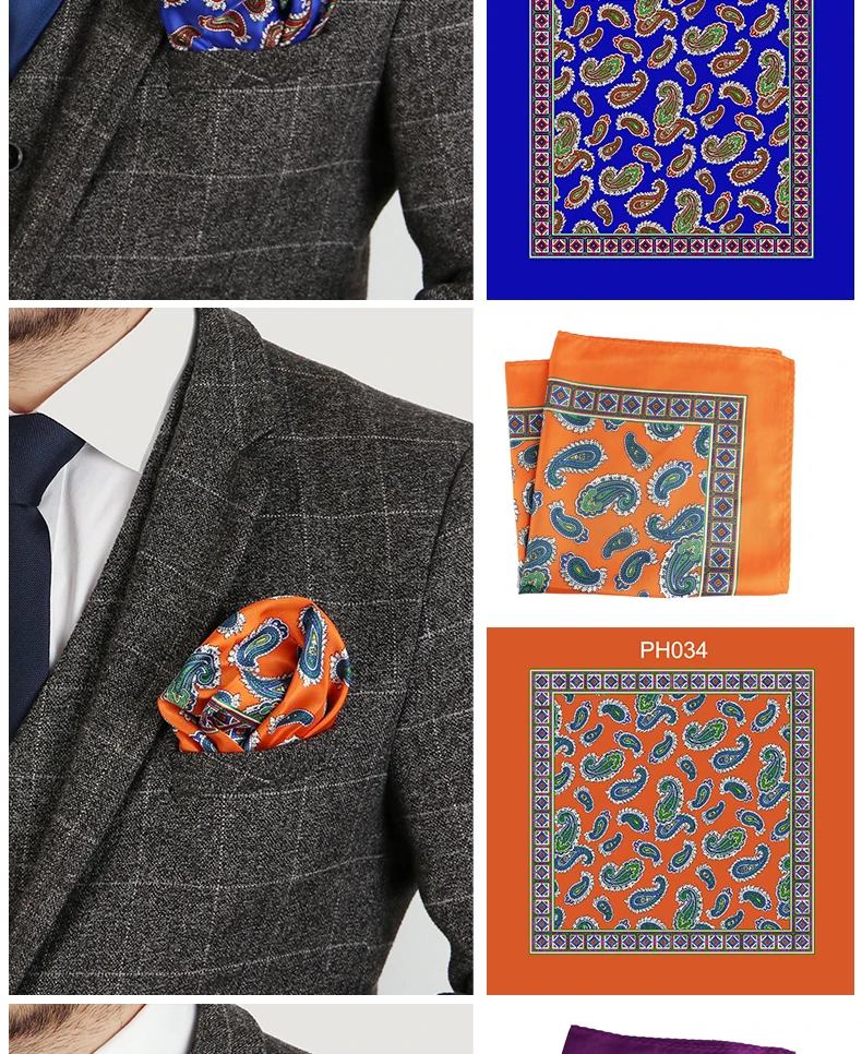 Tailor Smith Luxury 33X33 cm Large Handkerchief Paisley Floral Polka Dot Pocket Squares Microfiber Screen Printing Men Hankies