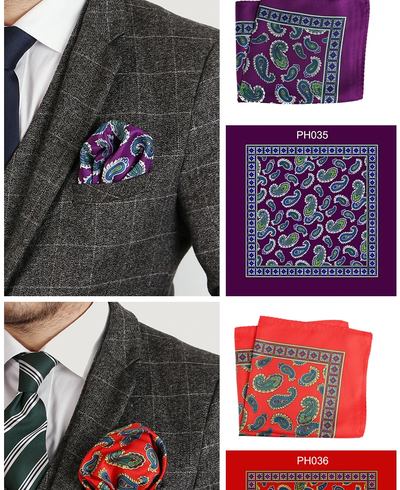Tailor Smith Luxury 33X33 cm Large Handkerchief Paisley Floral Polka Dot Pocket Squares Microfiber Screen Printing Men Hankies