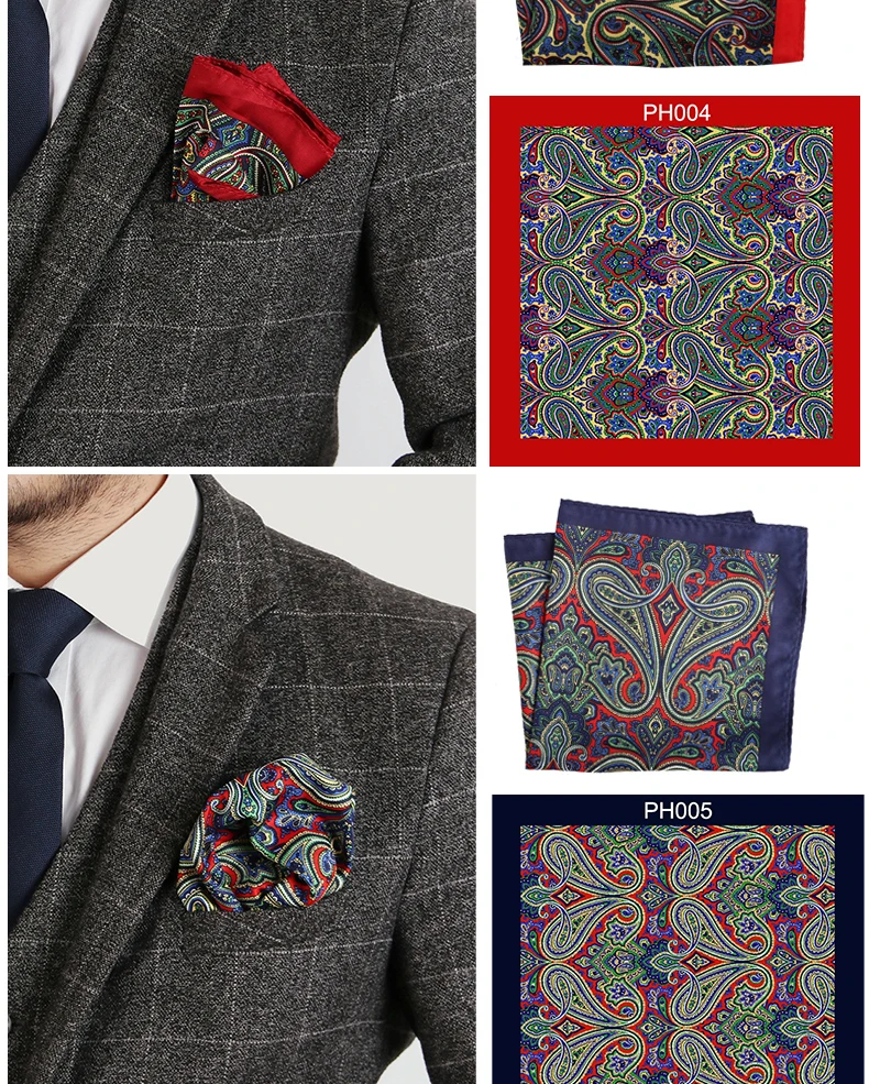 Tailor Smith Luxury 33X33 cm Large Handkerchief Paisley Floral Polka Dot Pocket Squares Microfiber Screen Printing Men Hankies