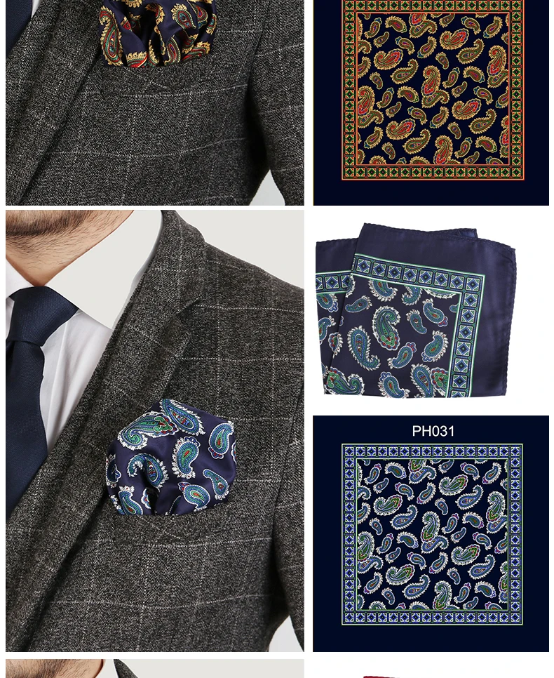 Tailor Smith Luxury 33X33 cm Large Handkerchief Paisley Floral Polka Dot Pocket Squares Microfiber Screen Printing Men Hankies