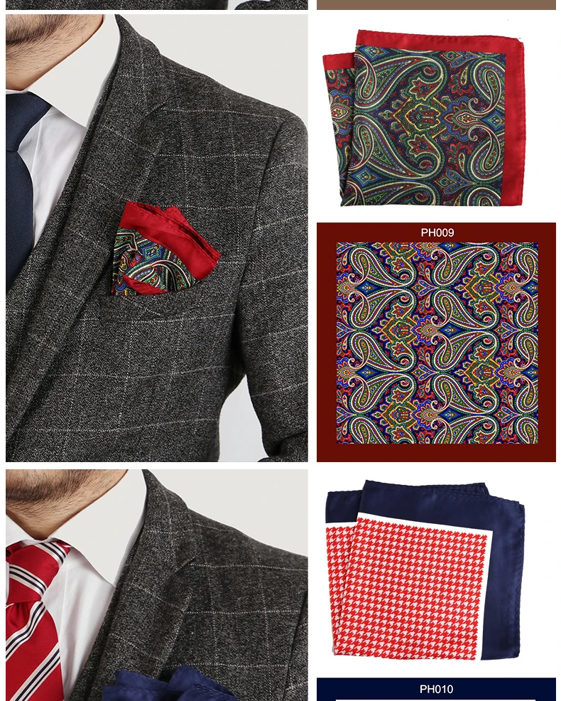Tailor Smith Luxury 33X33 cm Large Handkerchief Paisley Floral Polka Dot Pocket Squares Microfiber Screen Printing Men Hankies