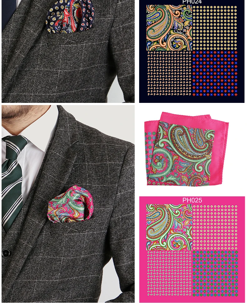 Tailor Smith Luxury 33X33 cm Large Handkerchief Paisley Floral Polka Dot Pocket Squares Microfiber Screen Printing Men Hankies