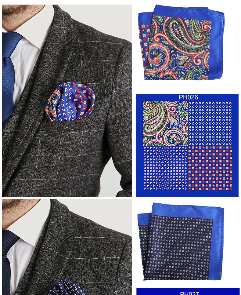 Tailor Smith Luxury 33X33 cm Large Handkerchief Paisley Floral Polka Dot Pocket Squares Microfiber Screen Printing Men Hankies