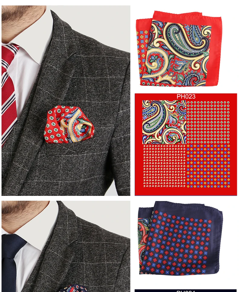 Tailor Smith Luxury 33X33 cm Large Handkerchief Paisley Floral Polka Dot Pocket Squares Microfiber Screen Printing Men Hankies